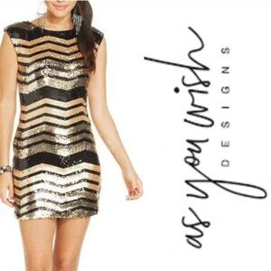 Black and Gold Cocktail Sequin Dress New Size M L